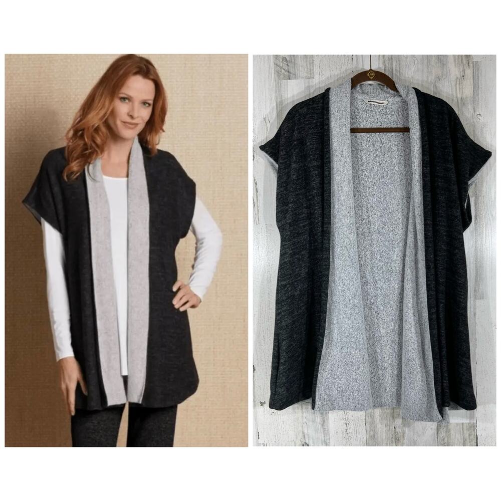 Soft Surroundings Cardigan Vest Large Gray Heathered Open Front Neutral Layering